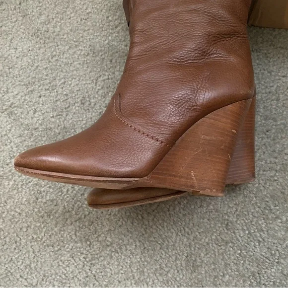Chloe Prince Paddington Leather Wedge Calf Boots 39 8 8.5 Shoes Brown - Picture 7 of 9
